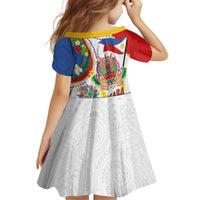 Philippines MassKara Festival Kid Short Sleeve Dress Smile Masks with Hawaiian Art Pattern and Tropical Plants LT03 - Polynesian Pride