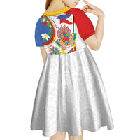Philippines MassKara Festival Kid Short Sleeve Dress Smile Masks with Hawaiian Art Pattern and Tropical Plants LT03 - Polynesian Pride