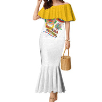Philippines MassKara Festival Mermaid Dress Smile Masks with Hawaiian Art Pattern and Tropical Plants LT03 Women Multicolor - Polynesian Pride