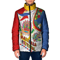 Philippines MassKara Festival Padded Jacket Smile Masks with Hawaiian Art Pattern and Tropical Plants