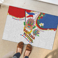 Philippines MassKara Festival Rubber Doormat Smile Masks with Hawaiian Art Pattern and Tropical Plants