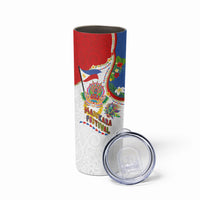 Philippines MassKara Festival Skinny Tumbler Smile Masks with Hawaiian Art Pattern and Tropical Plants
