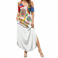 Philippines MassKara Festival Summer Maxi Dress Smile Masks with Hawaiian Art Pattern and Tropical Plants LT03 Women Multicolor - Polynesian Pride