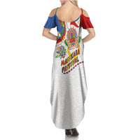 Philippines MassKara Festival Summer Maxi Dress Smile Masks with Hawaiian Art Pattern and Tropical Plants LT03 - Polynesian Pride