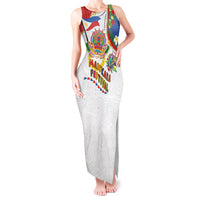 Philippines MassKara Festival Tank Maxi Dress Smile Masks with Hawaiian Art Pattern and Tropical Plants LT03 Women Multicolor - Polynesian Pride
