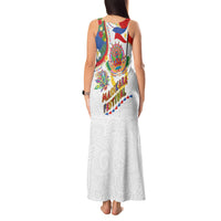Philippines MassKara Festival Tank Maxi Dress Smile Masks with Hawaiian Art Pattern and Tropical Plants LT03 - Polynesian Pride