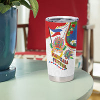 Philippines MassKara Festival Tumbler Cup Smile Masks with Hawaiian Art Pattern and Tropical Plants