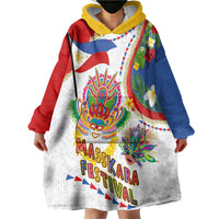 Philippines MassKara Festival Wearable Blanket Hoodie Smile Masks with Hawaiian Art Pattern and Tropical Plants