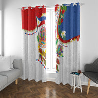 Philippines MassKara Festival Window Curtain Smile Masks with Hawaiian Art Pattern and Tropical Plants