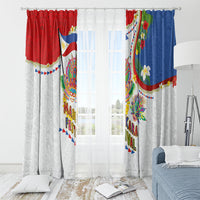 Philippines MassKara Festival Window Curtain Smile Masks with Hawaiian Art Pattern and Tropical Plants