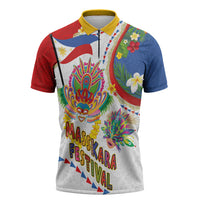 Philippines MassKara Festival Zipper Polo Shirt Smile Masks with Hawaiian Art Pattern and Tropical Plants LT03 Multicolor - Polynesian Pride