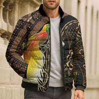 Papua New Guinea and Indonesia Batik Bomber Puffer Jacket Bird of Paradise with Tribal Batik Patterns