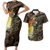 Papua New Guinea and Indonesia Batik Couples Matching Short Sleeve Bodycon Dress and Hawaiian Shirt Bird of Paradise with Tribal Batik Patterns LT03 Multicolor - Polynesian Pride