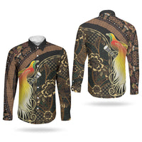 Papua New Guinea and Indonesia Batik Couples Matching Short Sleeve Bodycon Dress and Long Sleeve Button Shirt Bird of Paradise with Tribal Batik Patterns LT03 - Polynesian Pride