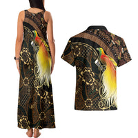 Papua New Guinea and Indonesia Batik Couples Matching Tank Maxi Dress and Hawaiian Shirt Bird of Paradise with Tribal Batik Patterns