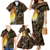 Papua New Guinea and Indonesia Batik Family Matching Mermaid Dress and Hawaiian Shirt Bird of Paradise with Tribal Batik Patterns