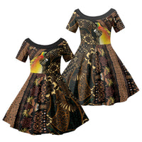 Papua New Guinea and Indonesia Batik Family Matching Mermaid Dress and Hawaiian Shirt Bird of Paradise with Tribal Batik Patterns LT03 Daughter's Dress Multicolor - Polynesian Pride