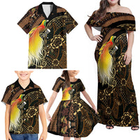 Papua New Guinea and Indonesia Batik Family Matching Off Shoulder Maxi Dress and Hawaiian Shirt Bird of Paradise with Tribal Batik Patterns