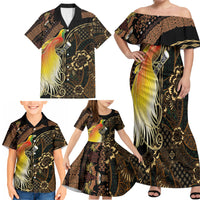 Papua New Guinea and Indonesia Batik Family Matching Off Shoulder Maxi Dress and Hawaiian Shirt Bird of Paradise with Tribal Batik Patterns LT03 - Polynesian Pride