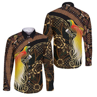 Papua New Guinea and Indonesia Batik Family Matching Off Shoulder Short Dress and Hawaiian Shirt Bird of Paradise with Tribal Batik Patterns LT03 Dad's Shirt - Long Sleeve Multicolor - Polynesian Pride