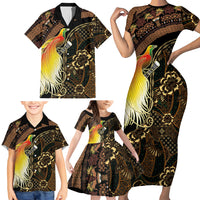 Papua New Guinea and Indonesia Batik Family Matching Short Sleeve Bodycon Dress and Hawaiian Shirt Bird of Paradise with Tribal Batik Patterns LT03 - Polynesian Pride