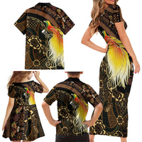Papua New Guinea and Indonesia Batik Family Matching Short Sleeve Bodycon Dress and Hawaiian Shirt Bird of Paradise with Tribal Batik Patterns LT03 Mom's Dress Multicolor - Polynesian Pride