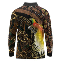 Papua New Guinea and Indonesia Batik Long Sleeve Polo Shirt Bird of Paradise with Tribal Batik Patterns