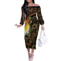 Papua New Guinea and Indonesia Batik Off The Shoulder Long Sleeve Dress Bird of Paradise with Tribal Batik Patterns LT03 Women Multicolor - Polynesian Pride