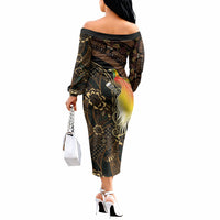 Papua New Guinea and Indonesia Batik Off The Shoulder Long Sleeve Dress Bird of Paradise with Tribal Batik Patterns LT03 - Polynesian Pride
