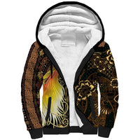 Papua New Guinea and Indonesia Batik Sherpa Hoodie Bird of Paradise with Tribal Batik Patterns