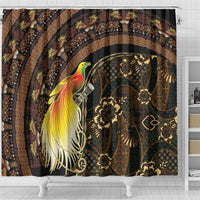 Papua New Guinea and Indonesia Batik Shower Curtain Bird of Paradise with Tribal Batik Patterns