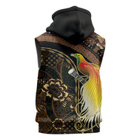 Papua New Guinea and Indonesia Batik Sleeveless Hoodie Bird of Paradise with Tribal Batik Patterns