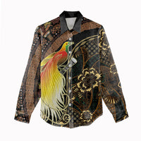 Papua New Guinea and Indonesia Batik Women Casual Shirt Bird of Paradise with Tribal Batik Patterns