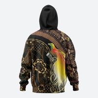 Papua New Guinea and Indonesia Batik Zip Hoodie Bird of Paradise with Tribal Batik Patterns