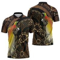 Papua New Guinea and Indonesia Batik Zipper Polo Shirt Bird of Paradise with Tribal Batik Patterns