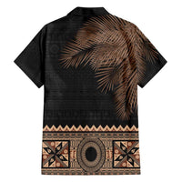 Fiji Palm Leaves Family Matching Short Sleeve Bodycon Dress and Hawaiian Shirt Masi and Tapa Tribal Pattern Beige Color