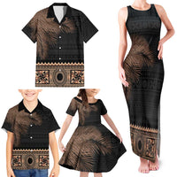 Fiji Palm Leaves Family Matching Tank Maxi Dress and Hawaiian Shirt Masi and Tapa Tribal Pattern Beige Color