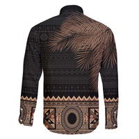 Fiji Palm Leaves Family Matching Tank Maxi Dress and Hawaiian Shirt Masi and Tapa Tribal Pattern Beige Color