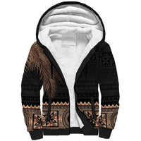 Fiji Palm Leaves Sherpa Hoodie Masi and Tapa Tribal Pattern Beige Color