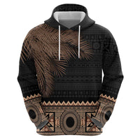 Fiji Palm Leaves Zip Hoodie Masi and Tapa Tribal Pattern Beige Color