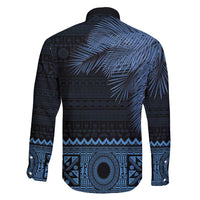 Fiji Palm Leaves Family Matching Short Sleeve Bodycon Dress and Hawaiian Shirt Masi and Tapa Tribal Pattern Blue Color