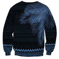 Fiji Palm Leaves Sweatshirt Masi and Tapa Tribal Pattern Blue Color