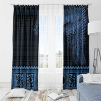 Fiji Palm Leaves Window Curtain Masi and Tapa Tribal Pattern Blue Color
