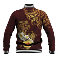 Polynesian Turtle Baseball Jacket Plumeria Hibiscus Pattern Oxblood LT03 - Polynesian Pride