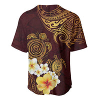 Polynesian Turtle Baseball Jersey Plumeria Hibiscus Pattern Oxblood