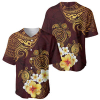 Polynesian Turtle Baseball Jersey Plumeria Hibiscus Pattern Oxblood