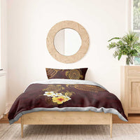 Polynesian Turtle Bedding Set Plumeria Hibiscus Pattern Oxblood