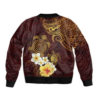 Polynesian Turtle Bomber Jacket Plumeria Hibiscus Pattern Oxblood