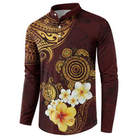 Polynesian Turtle Button Sweatshirt Plumeria Hibiscus Pattern Oxblood LT03 - Polynesian Pride