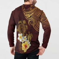 Polynesian Turtle Button Sweatshirt Plumeria Hibiscus Pattern Oxblood LT03 - Polynesian Pride